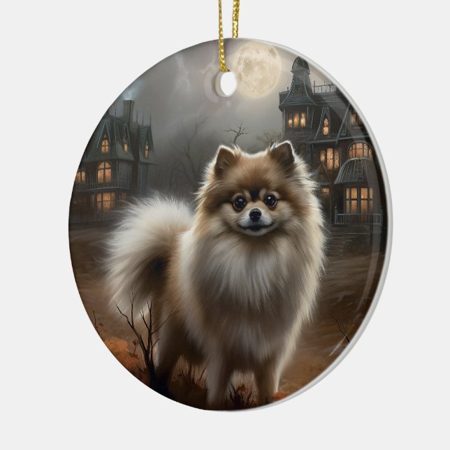 Pomeranian Halloween Scary Ceramic Tree Decoration (Left)