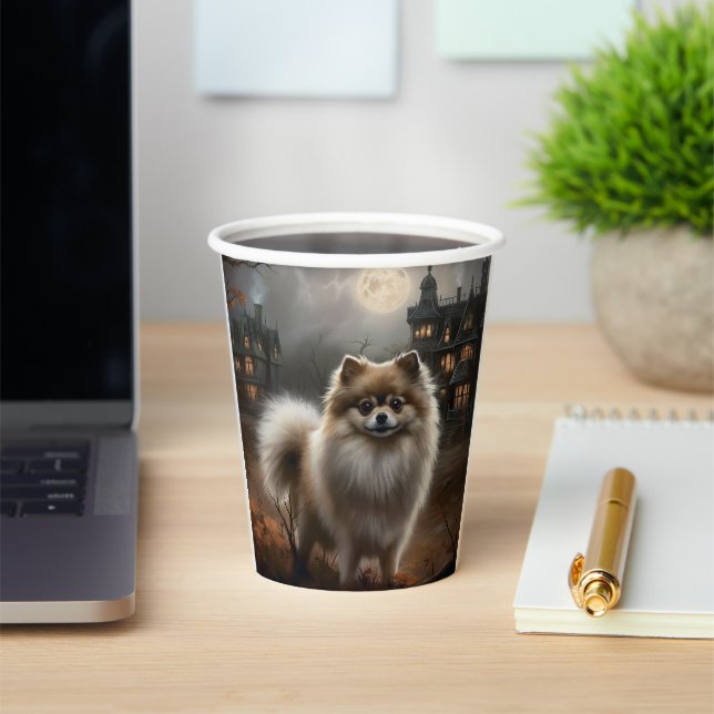 Pomeranian Halloween Scary Paper Cups (Insitu)