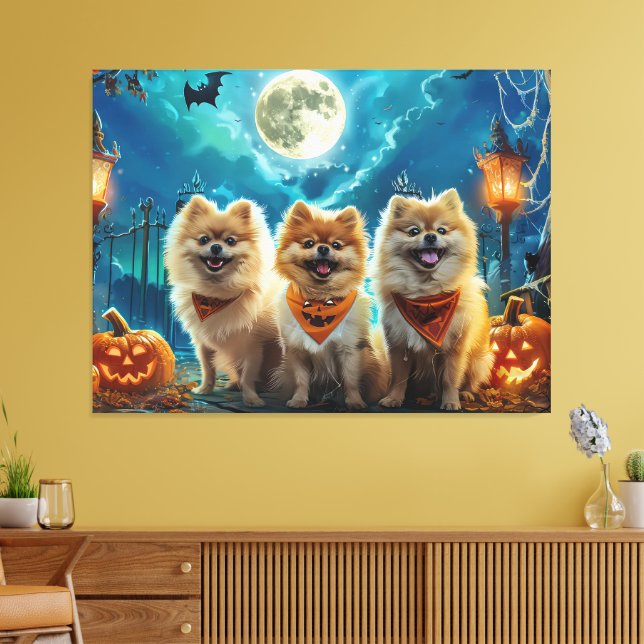 Pomeranian Halloween Spooky Canvas Print (Insitu(LivingRoom))