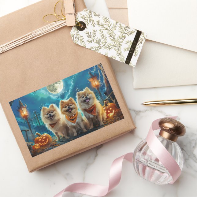 Pomeranian Halloween Spooky Rectangular Sticker (Gifting)