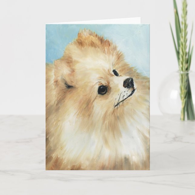 "Pomeranian Head Study" Dog Art Greeting Card (Front)