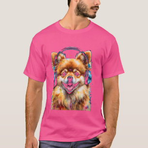 Pomeranian Headphones Dog Funny Animal Art Print G T-Shirt