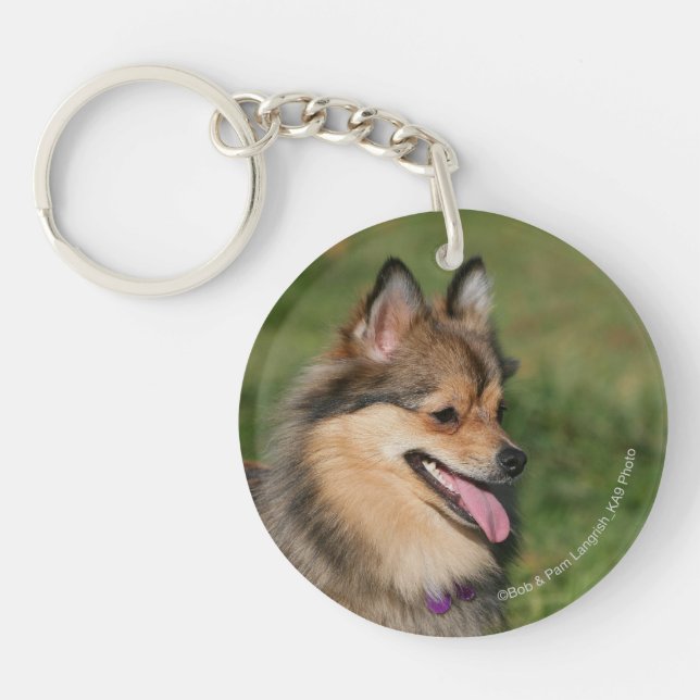 Pomeranian Headshot Panting Key Ring (Front)