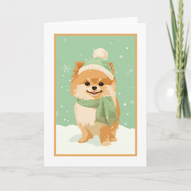 Pomeranian Holiday Greeting Card (Front)