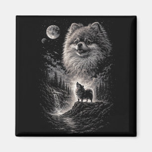 Pomeranian Howling at Moon Night Vintage 90s Magnet