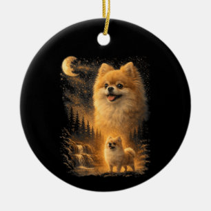 Pomeranian Howling at the Moon – Vintage Funny Dog Ceramic Tree Decoration