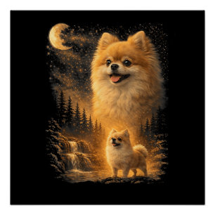 Pomeranian Howling at the Moon – Vintage Funny Dog Poster