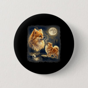 Pomeranian Howling to The Moon Dog Lover Vintage 6 Cm Round Badge