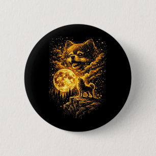 Pomeranian Howling to The Moon Vintage 90s Funny 6 Cm Round Badge