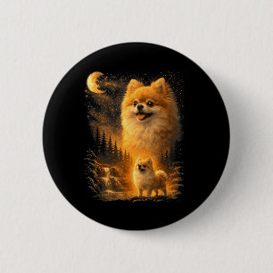 Pomeranian Howling to The Moon Vintage 90s Funny 6 Cm Round Badge
