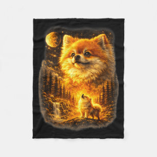 Pomeranian howling to the moon vintage 90s retro fleece blanket