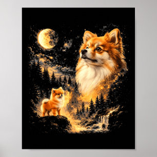 Pomeranian howling to the moon vintage 90s retro poster