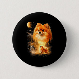 Pomeranian howling to the moon vintage mystical do 6 cm round badge