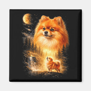 Pomeranian howling to the moon vintage mystical do magnet