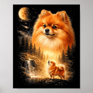 Pomeranian Howling to The Moon Vintage Mystical Poster