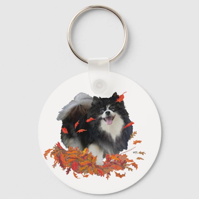 Pomeranian in Autumn Key Ring (Front)