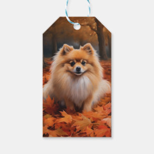 Pomeranian in Autumn Leaves Fall Inspire  Gift Tags
