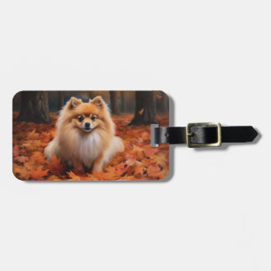 Pomeranian in Autumn Leaves Fall Inspire  Luggage Tag