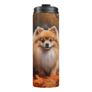 Pomeranian in Autumn Leaves Fall Inspire  Thermal Tumbler