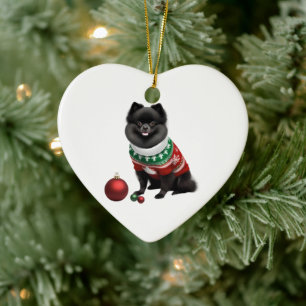 Pomeranian in Christmas Sweater Ceramic Tree Decoration