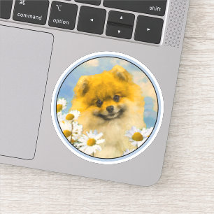 Pomeranian in Daisies Painting - Original Dog Art