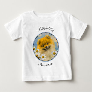 Pomeranian in Daisies Painting - Original Dog Art Baby T-Shirt