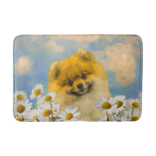 Pomeranian in Daisies Painting - Original Dog Art Bath Mat