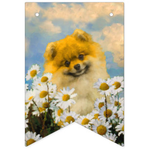 Pomeranian in Daisies Painting - Original Dog Art Bunting