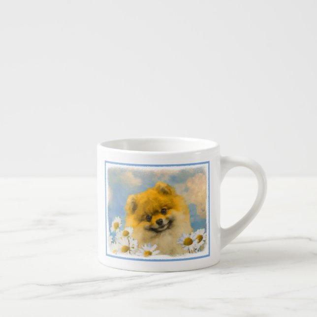 Pomeranian in Daisies Painting - Original Dog Art Espresso Cup (Right)