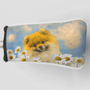 Pomeranian in Daisies Painting - Original Dog Art Golf Head Cover