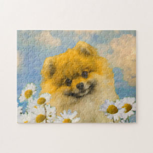 Pomeranian in Daisies Painting - Original Dog Art Jigsaw Puzzle