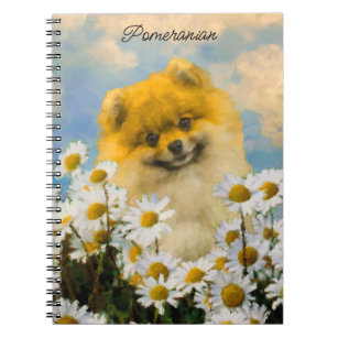 Pomeranian in Daisies Painting - Original Dog Art Notebook
