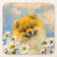 Pomeranian in Daisies Painting - Original Dog Art