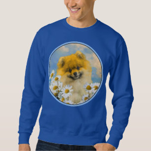 Pomeranian in Daisies Painting - Original Dog Art Sweatshirt