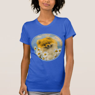 Pomeranian in Daisies Painting - Original Dog Art T-Shirt