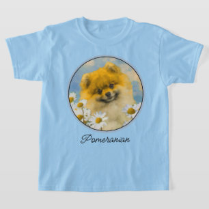 Pomeranian in Daisies Painting - Original Dog Art T-Shirt