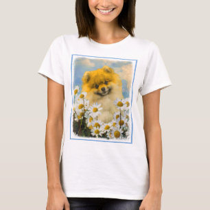 Pomeranian in Daisies Painting - Original Dog Art T-Shirt