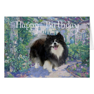 Pomeranian in Flower Garden