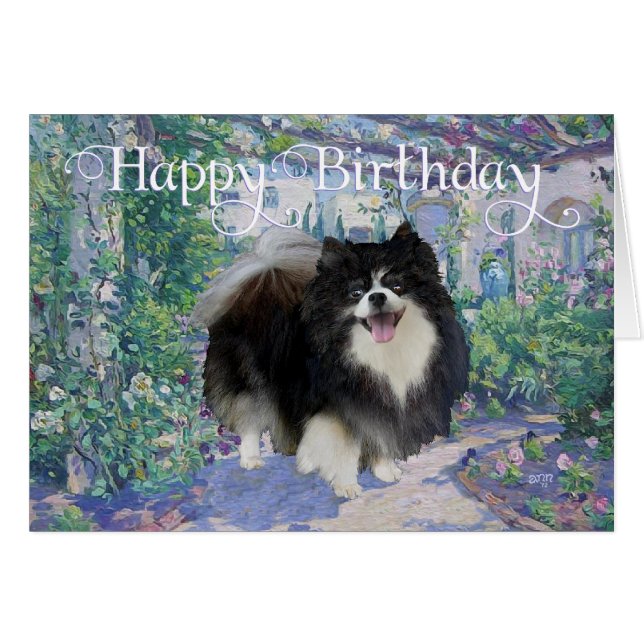 Pomeranian in Flower Garden (Front Horizontal)