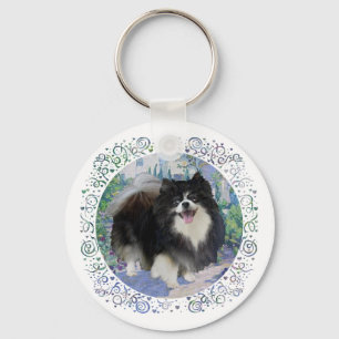 Pomeranian in Flower Garden Key Ring