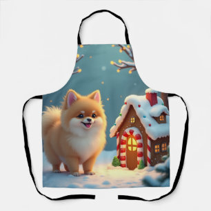 Pomeranian in Gingerbread Village Christmas Apron