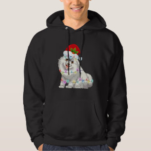 Pomeranian In Santa Hat Holiday Christmas Light Do Hoodie