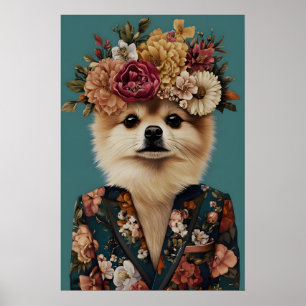 Pomeranian In Suit Poster, Pomeranian Portrait Poster