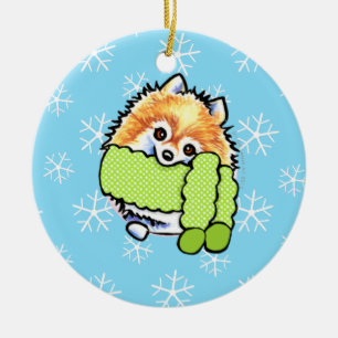 Pomeranian Let it Snow Ceramic Tree Decoration