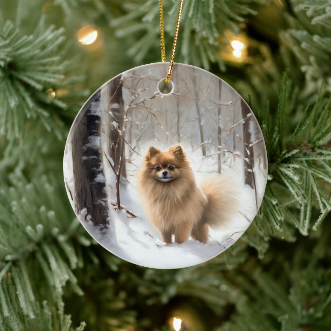 Pomeranian Let It Snow Christmas Ceramic Tree Decoration (Tree)
