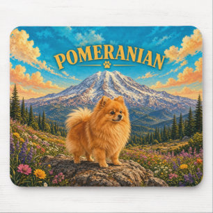 Pomeranian, Mount Rainier Vintage Watercolor Mouse Pad