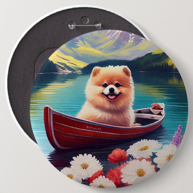 Pomeranian on a Paddle: A Scenic Adventure 6 Cm Round Badge (Front & Back)