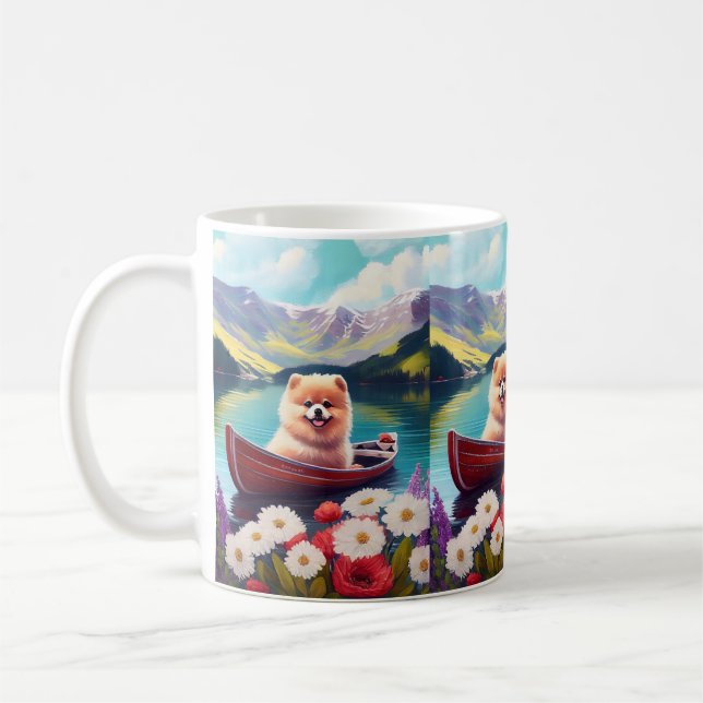 Pomeranian on a Paddle: A Scenic Adventure Coffee Mug (Left)
