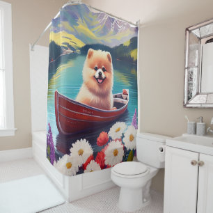 Pomeranian on a Paddle: A Scenic Adventure Shower Curtain