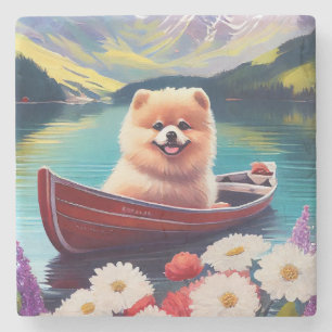 Pomeranian on a Paddle: A Scenic Adventure Stone Coaster